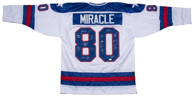 1980 USA Hockey Team Signed "Miracle" Jersey With 17 Signatures Including Eruzione, Craig, Broten & Christian (JSA)